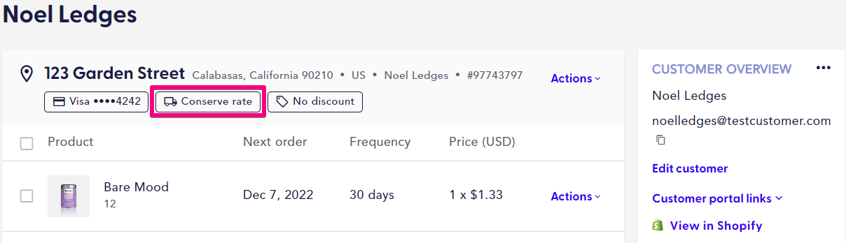customer page highlighting shipping dropdown