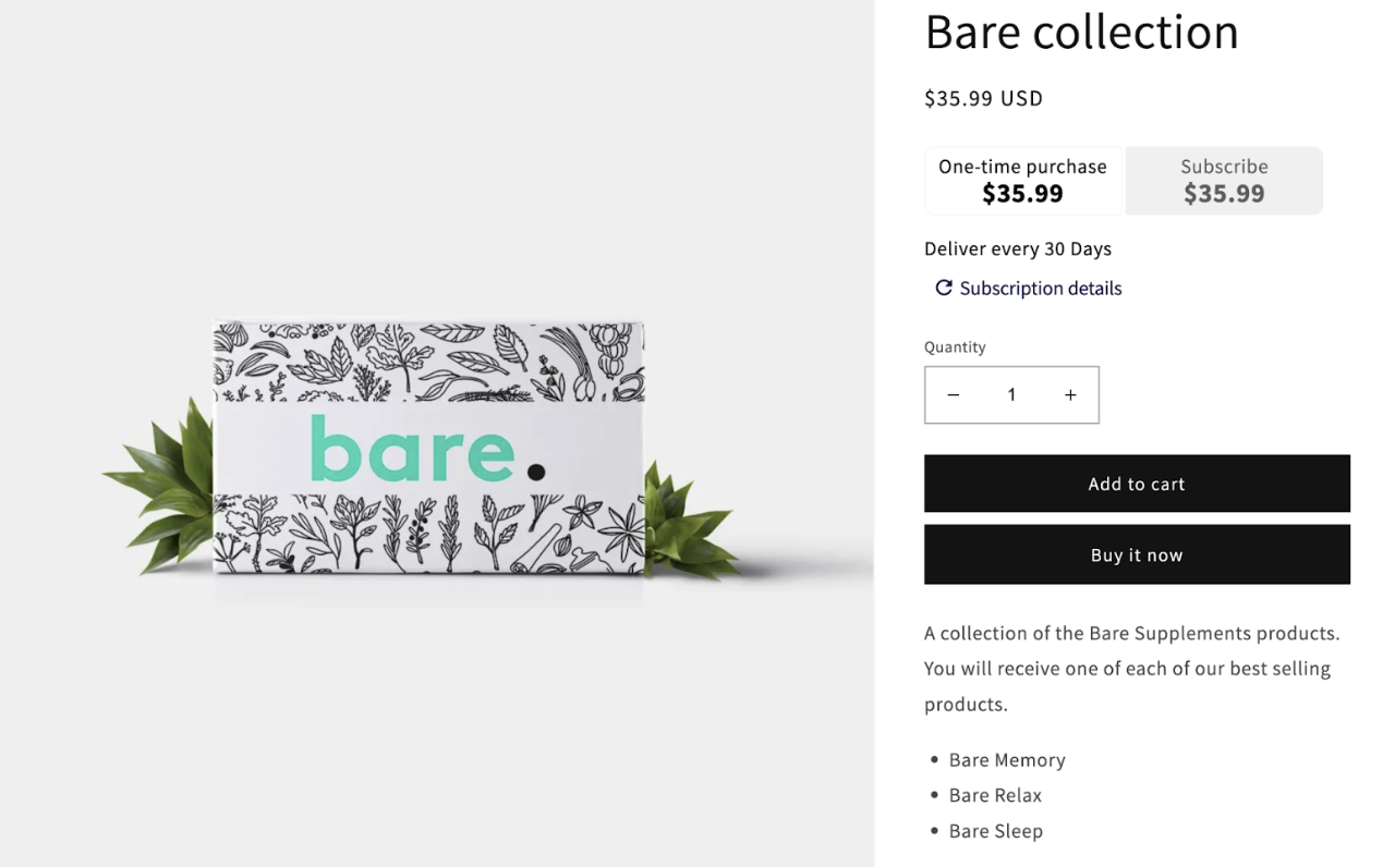 Example of a present bundle product page
