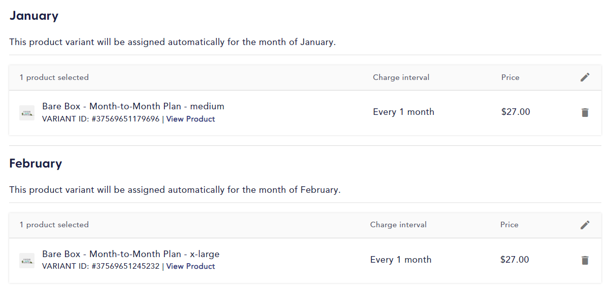 select product for following months monthly sku swap