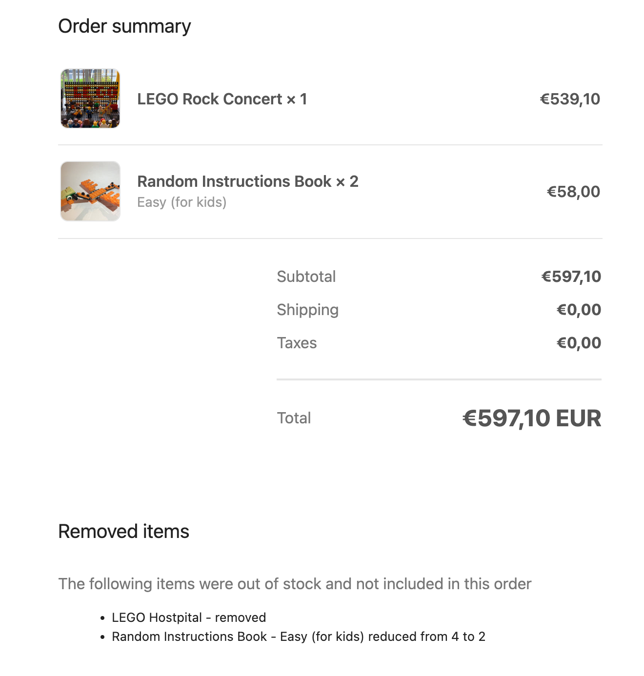Removed out of stock items in Shopify Order Confirmation template