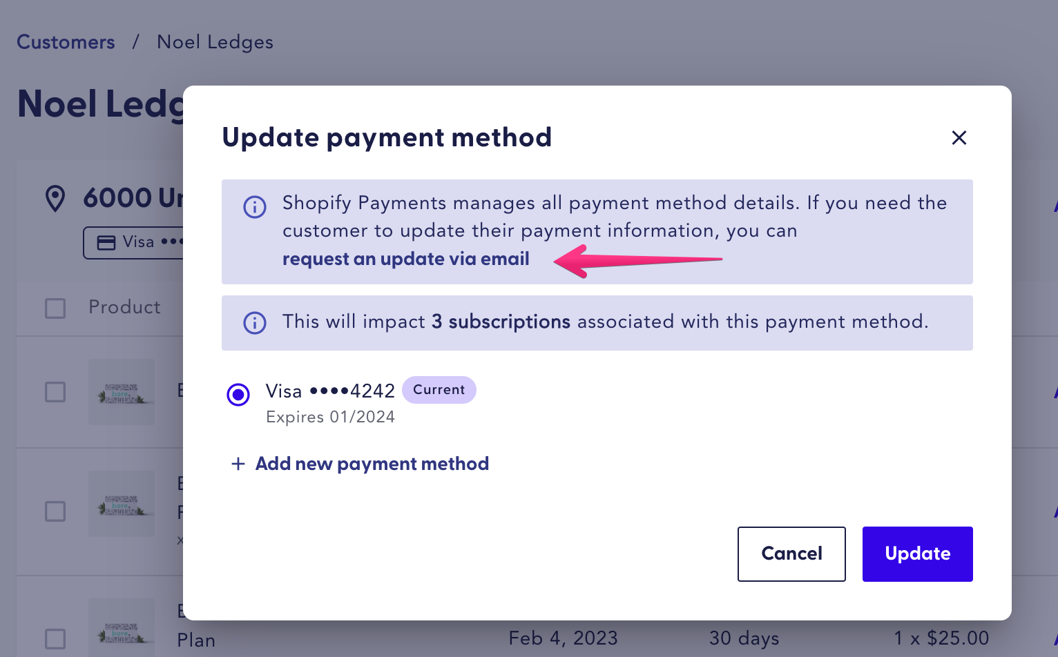 Request update email link