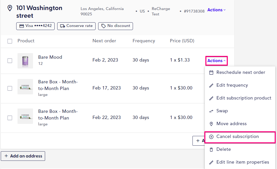 Cancel subscription from the merchant portal