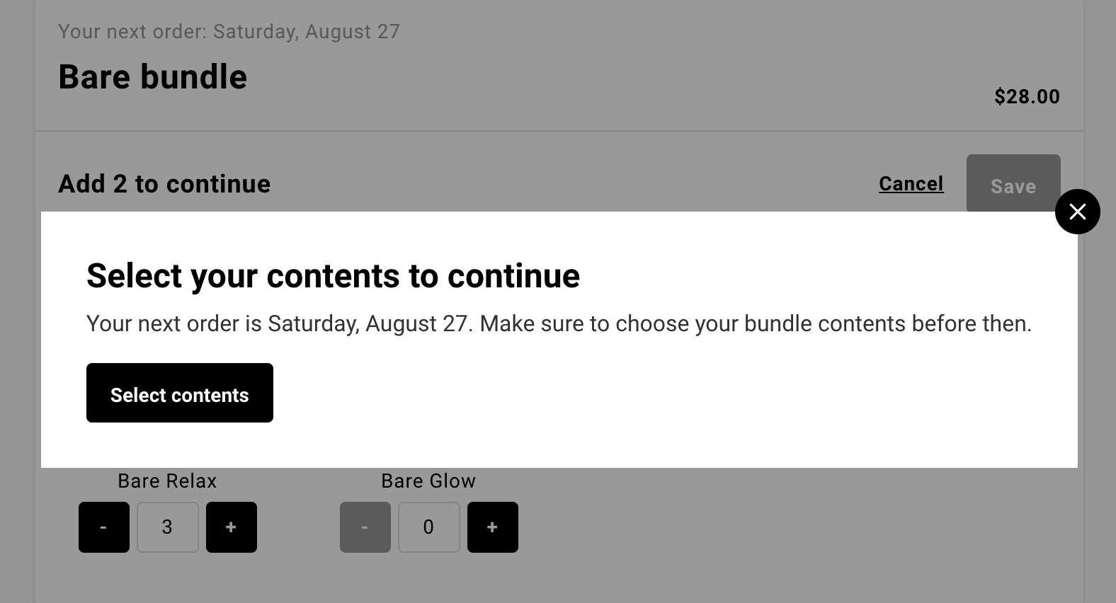 bundle selection prompt