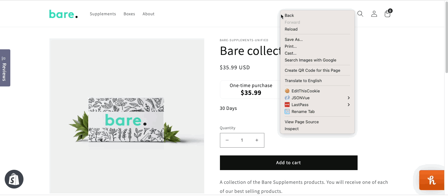 review the product page in the console