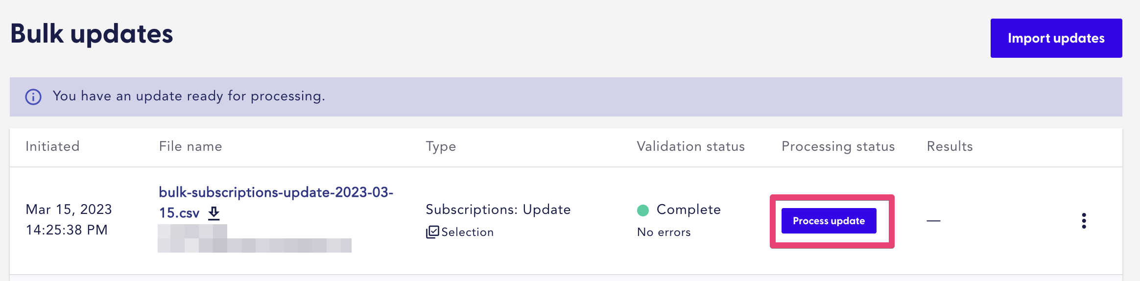 Process update button