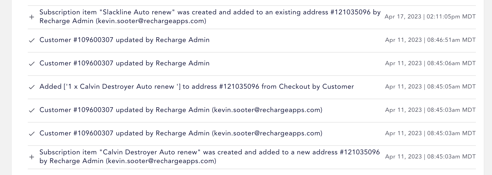 Address reuse example merchant portal customer timeline
