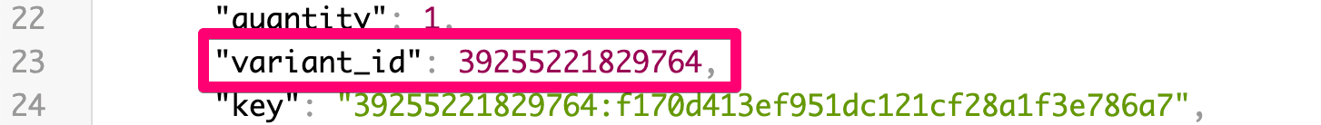 cart.js example showing variant id