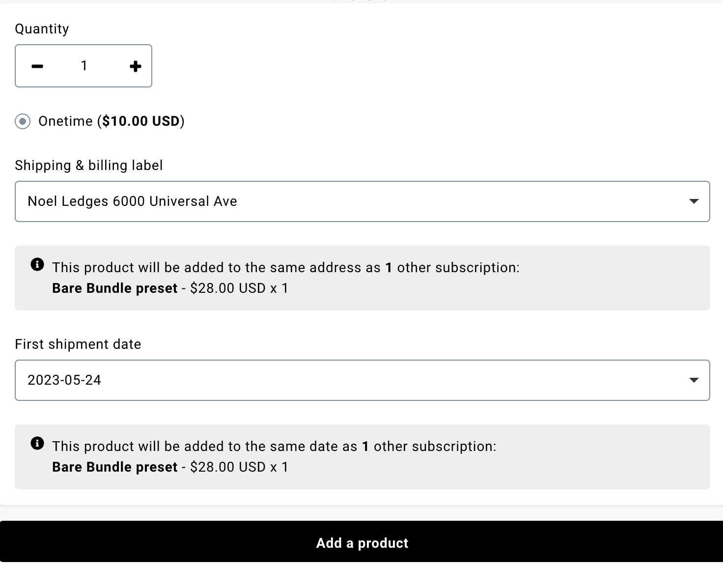 confirm product details and add item
