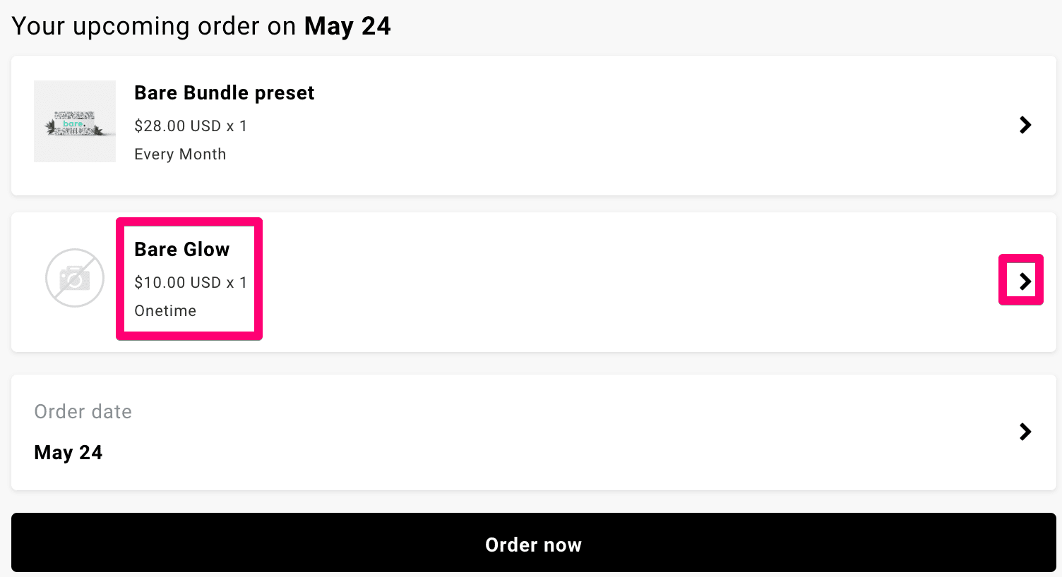 click the arrow to adjust the one-time product