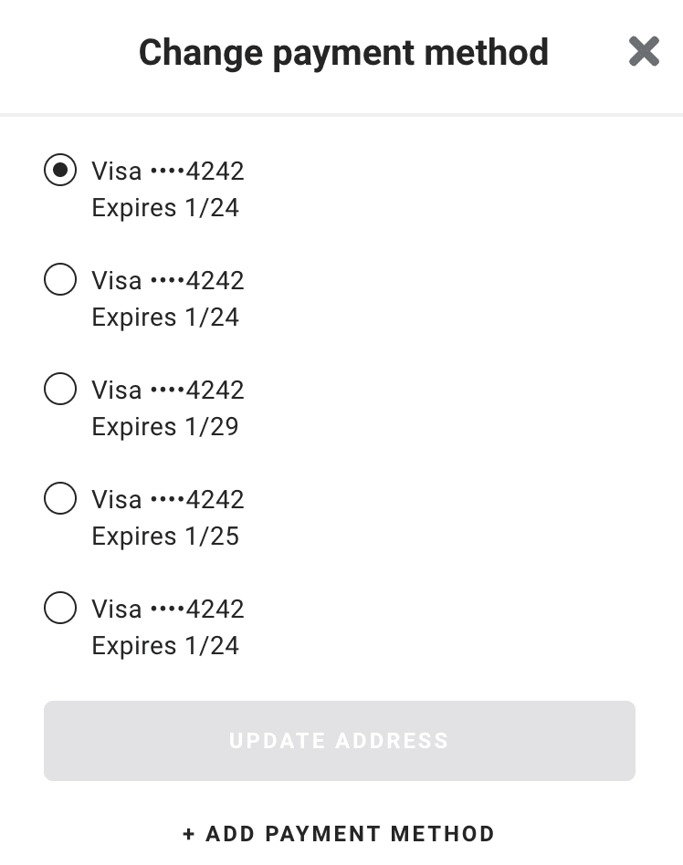change payment method menu