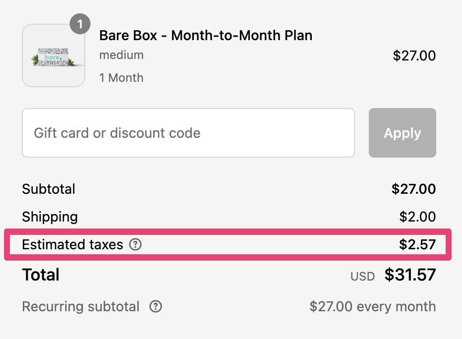 tax rates displayed at checkout