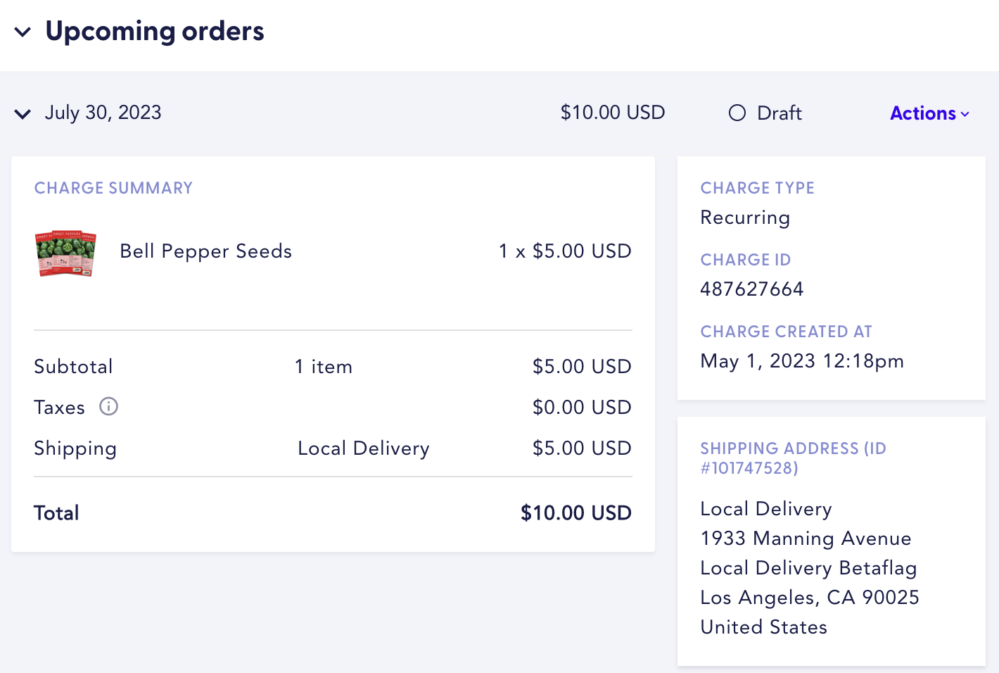 Local delivery in order shipping settings