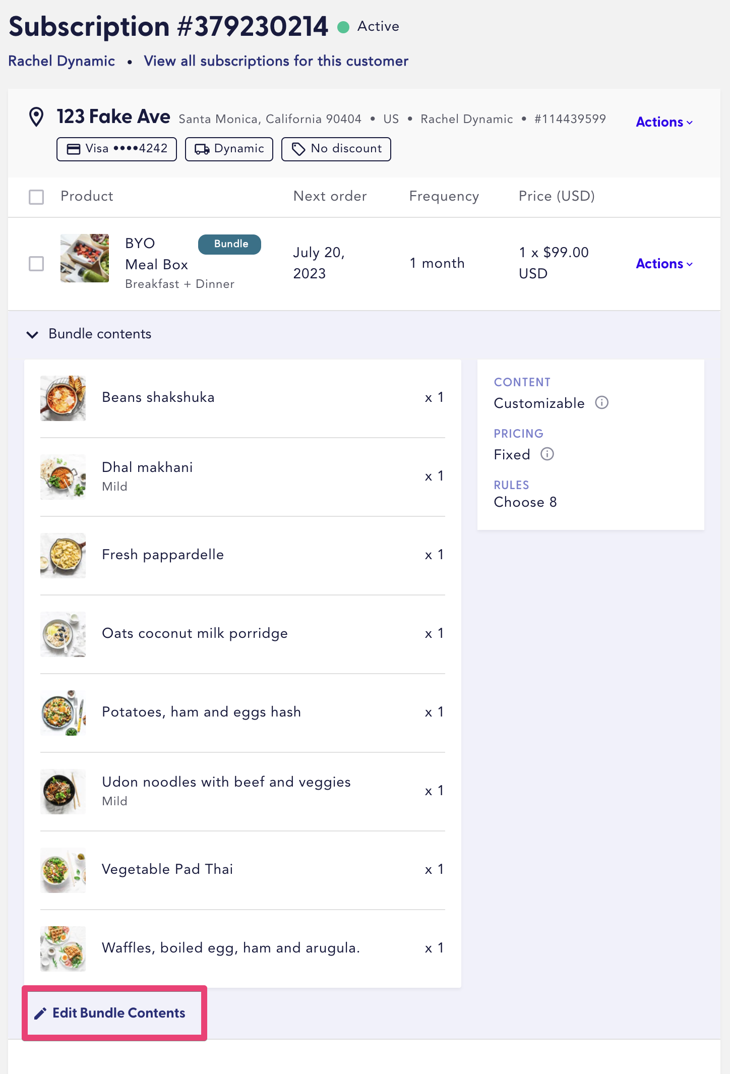Customizable fixed price bundle editing