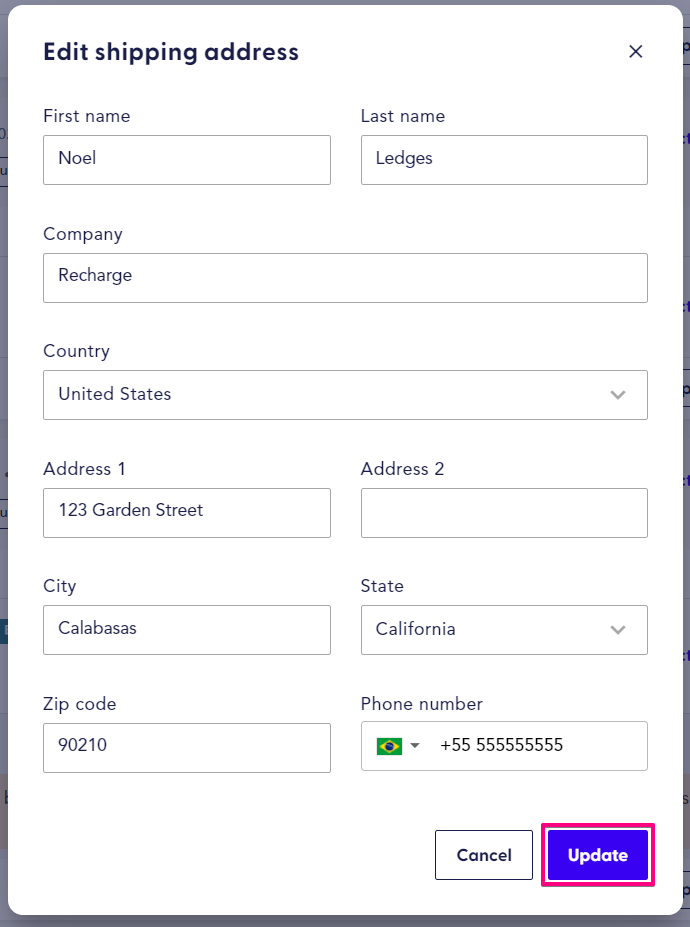 Updating shipping address for a customer – Recharge