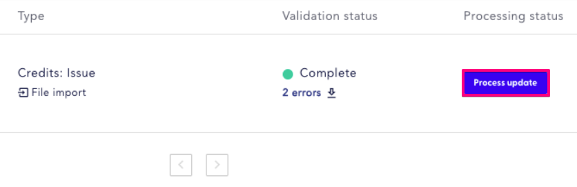 Bulk update screen with the Process update button highlighted