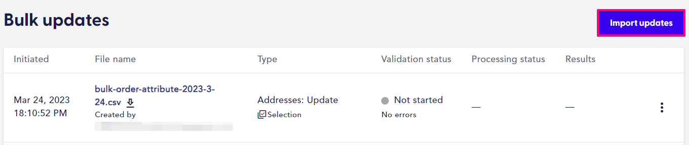 Bulk update screen with Import updates highlighted