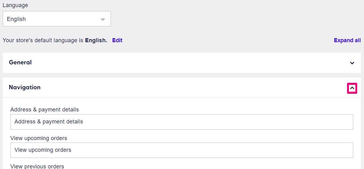 Add translations to each customer portal section using the dropdown arrows.