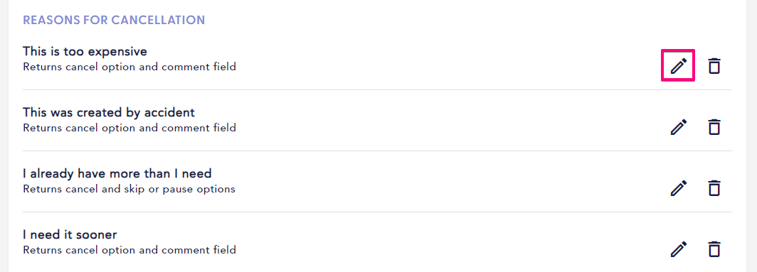 cancellation reason options