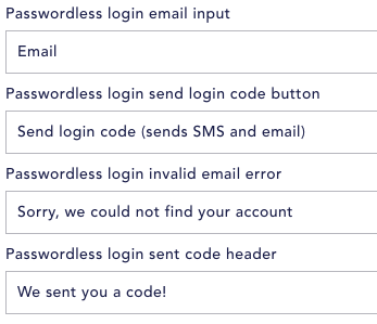 Use the Themes tab to make changes to the passwordless login translations