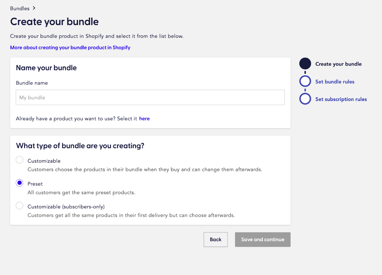 Present bundle creation page