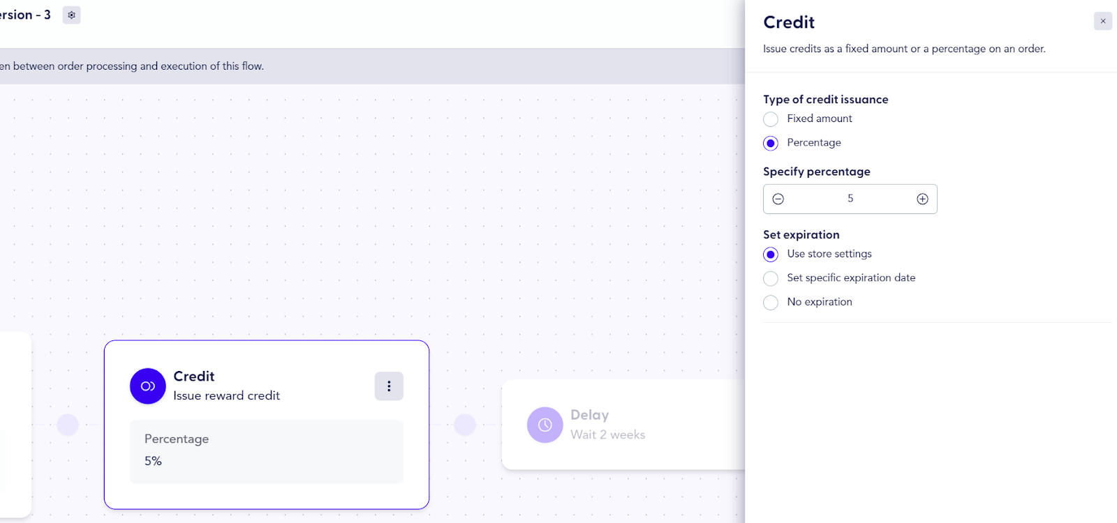 A photo showcasing the credit node on the Flows canvas
