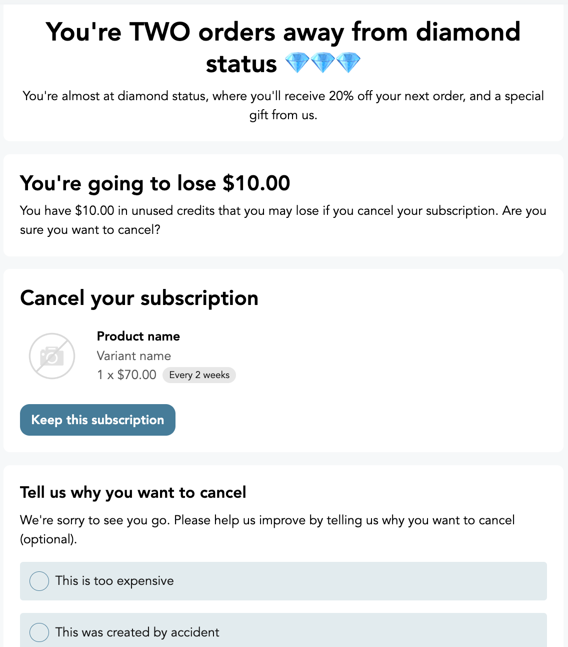 The customer portal announcement visible on the Cancellation Prevention page