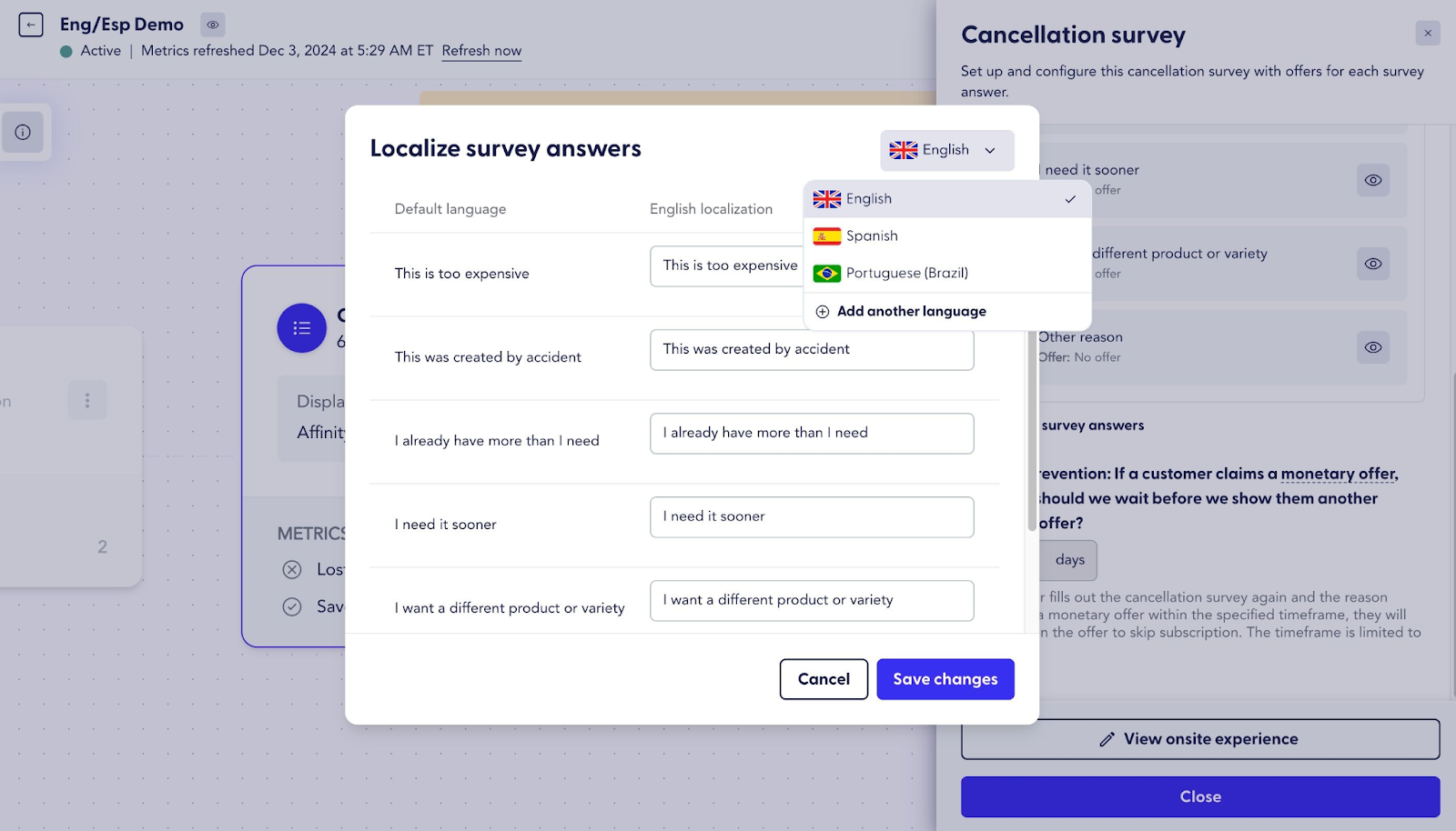 Select your preferred translation from the drop-down menu