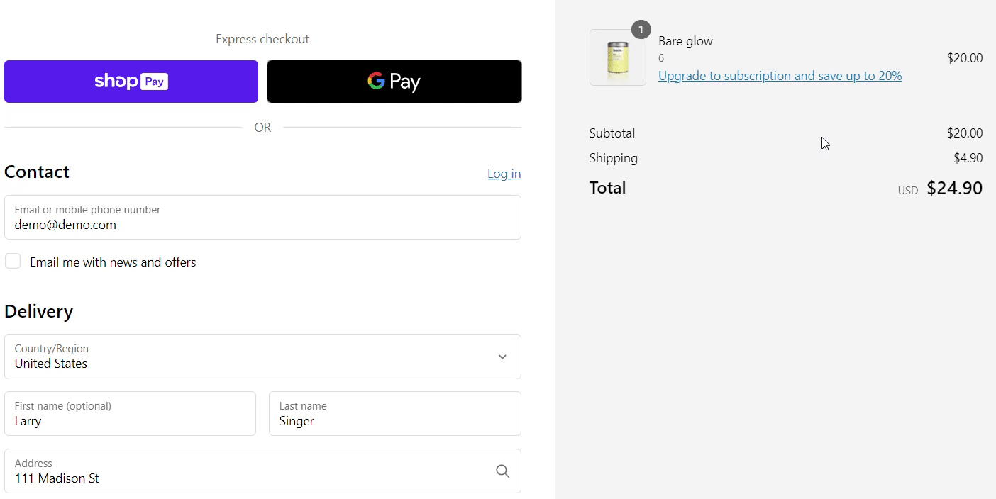 A gif showing the one-time product converting to a subscription order.