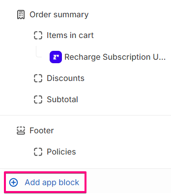 The 'add app block' button available through the Shopify Theme Editor