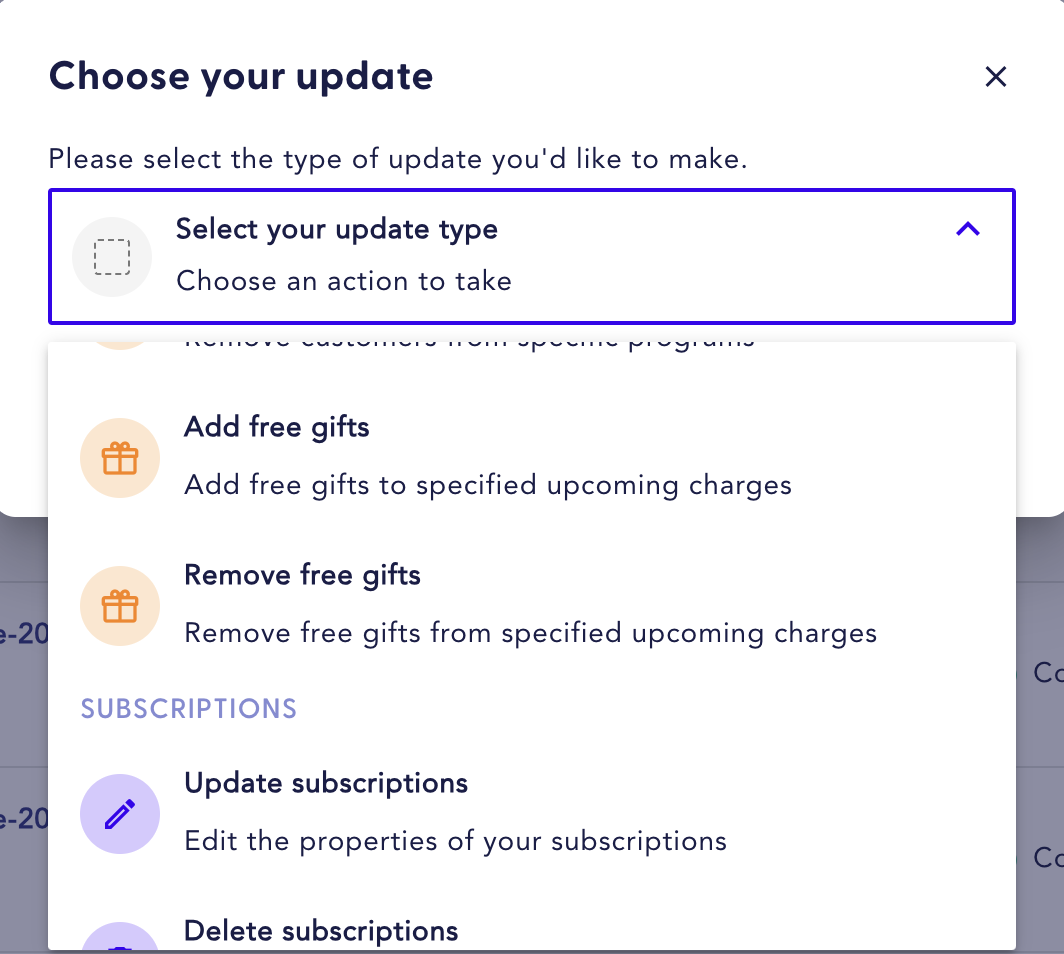 The image displays the Choose your update options screen with the Add free gifts and Remove free gifts options.