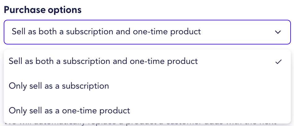 The image shows Purchase options to configure cross-sell