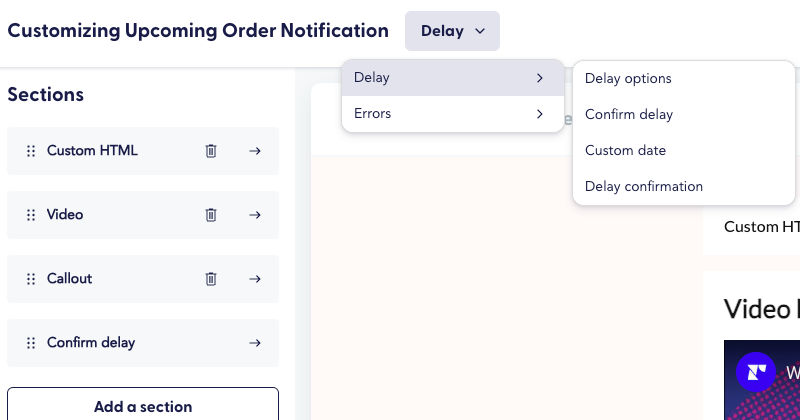 Dropdown menu for customizing the 