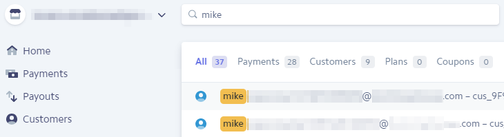 Search for the customer on Stripe