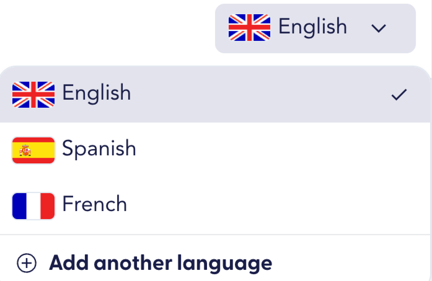 Language drop-down in the Affinity customer portal