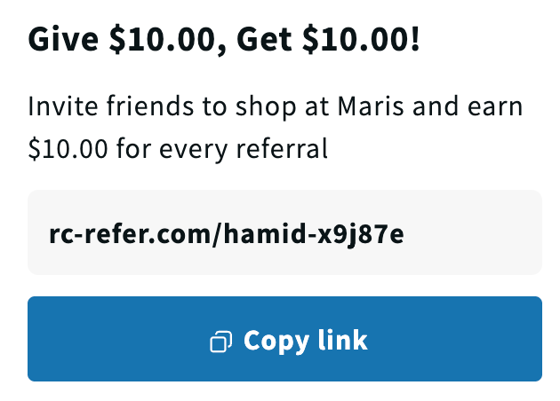 An example of the referral block automatically added to the Affinity customer portal.