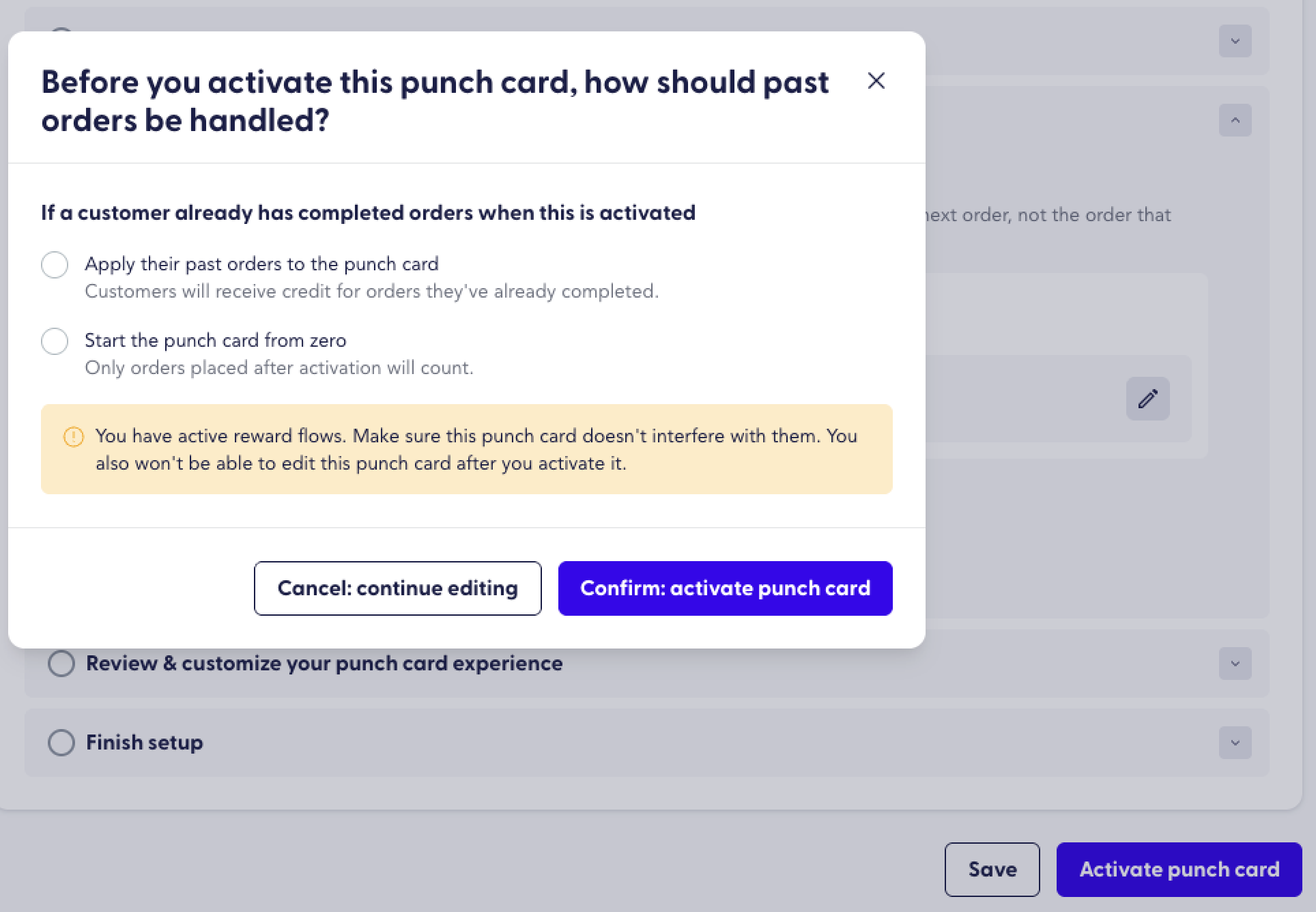 Final setup screen and activation modal with the confirmation button highlighted.