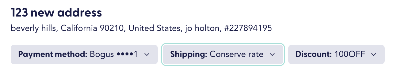 address card in the Recharge admin highlighting shipping conserve rate