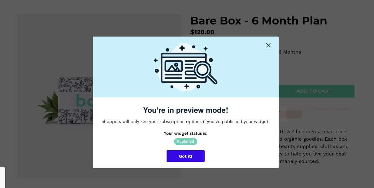 Widget preview on storefront