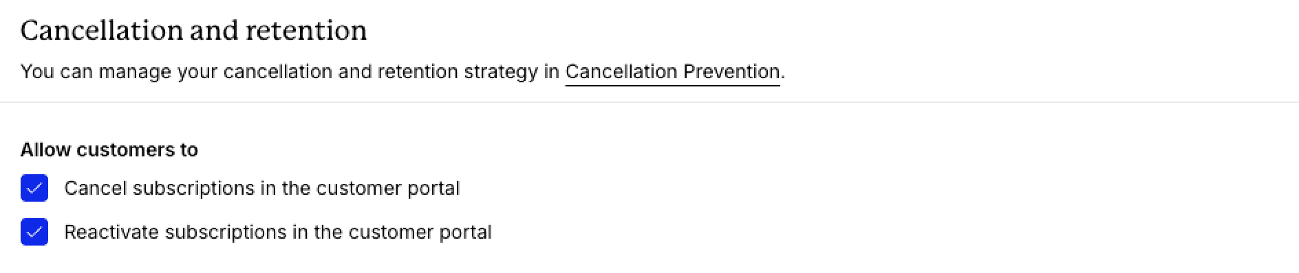 Cancellation and retention settings in the Recharge merchant portal