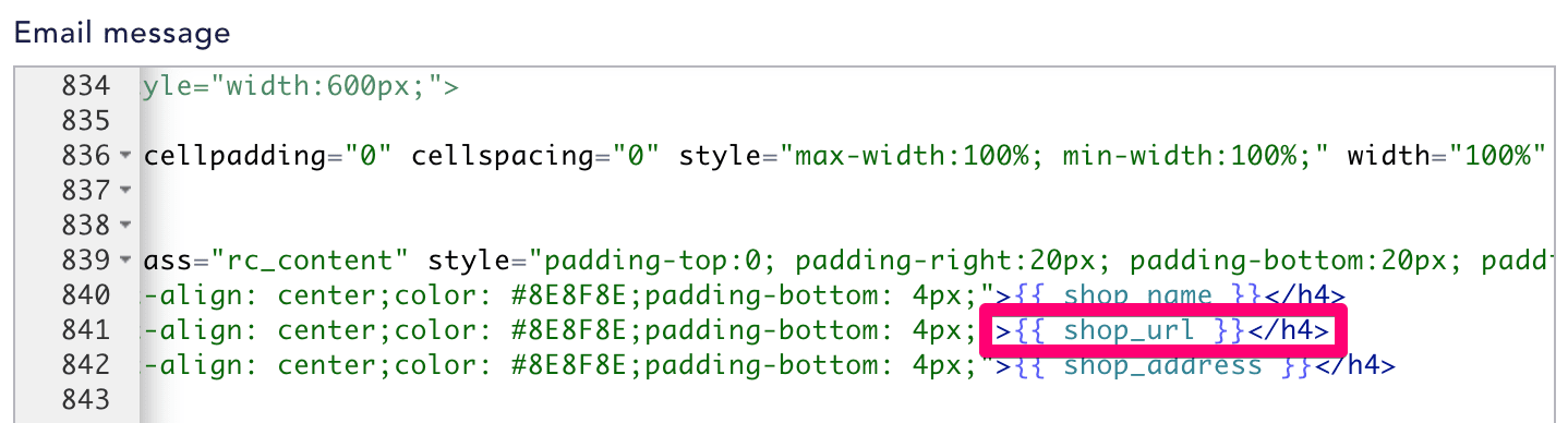 adjust the shop url in the notification template