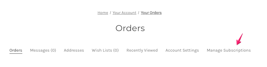 Manage subscriptions in the bigcommerce customer account menu