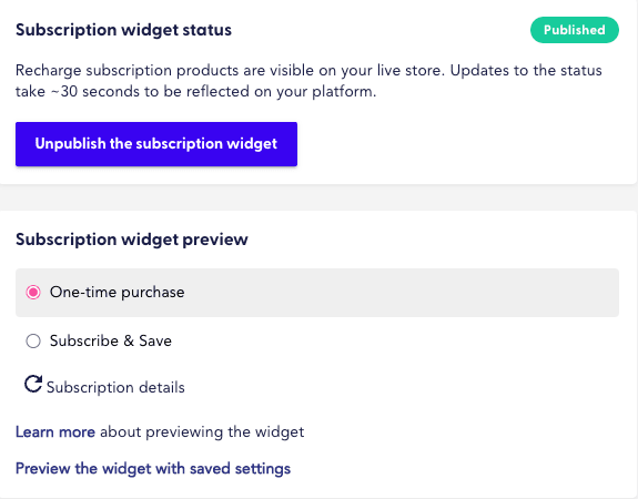 subscription widget status settings