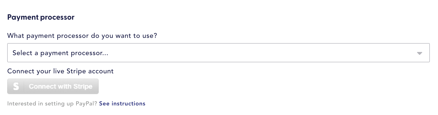 select a payment processor section