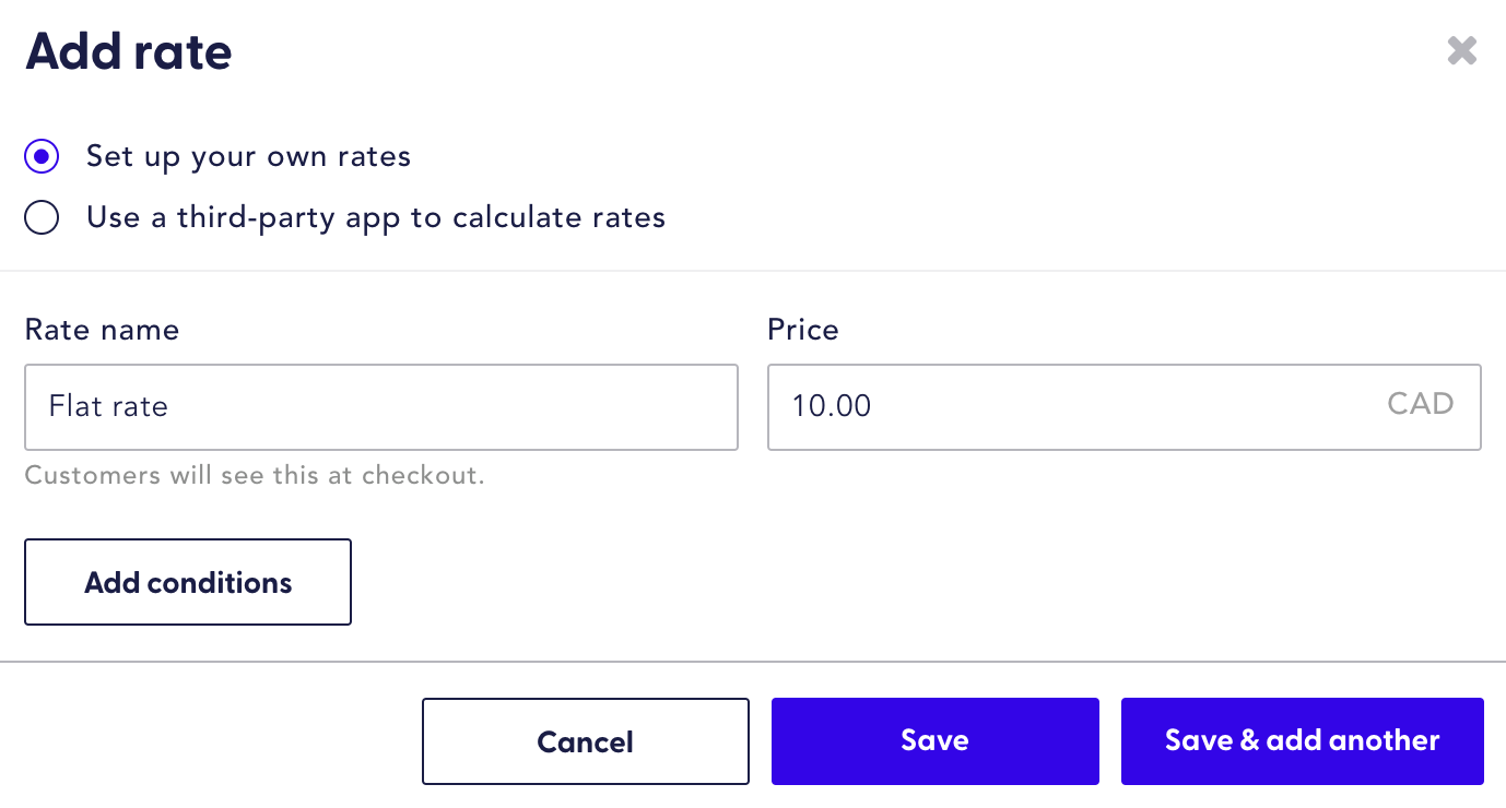 add rate shipping zones