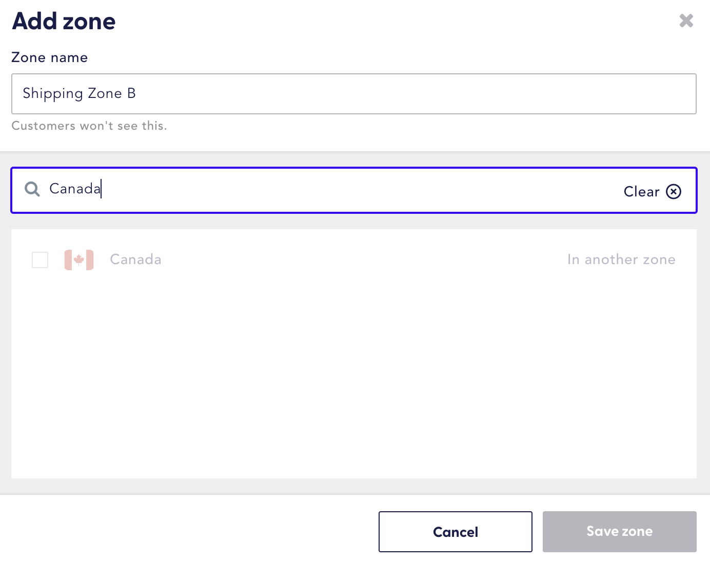 shipping zone restriction ui