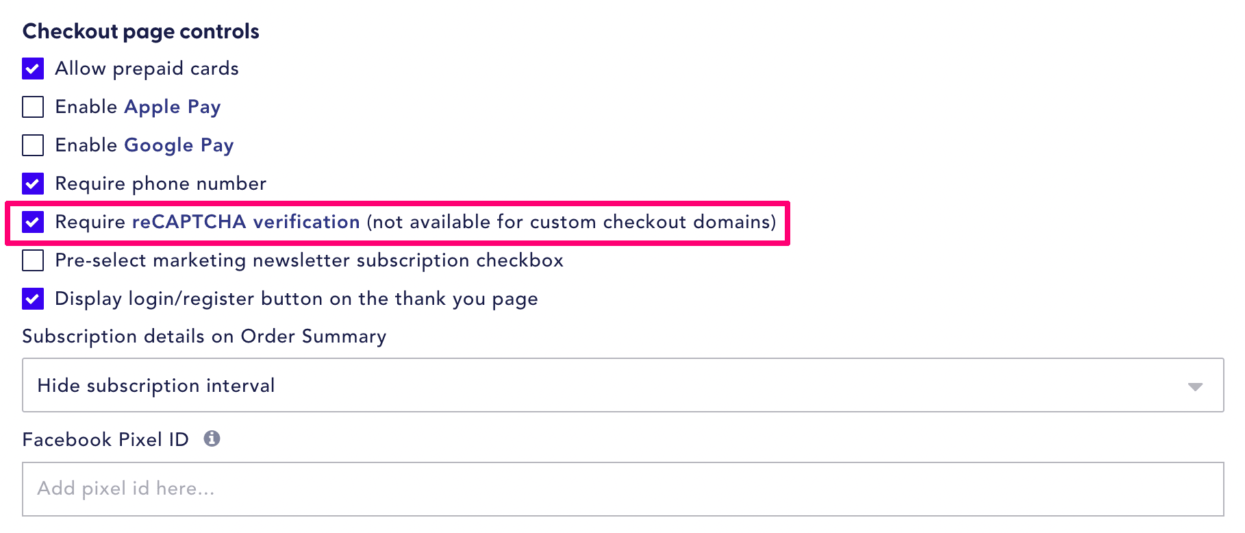 Enable recaptcha in Recharge
