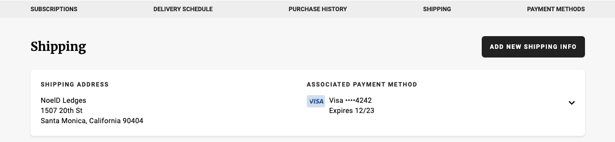 Shipping tab on the customer portal