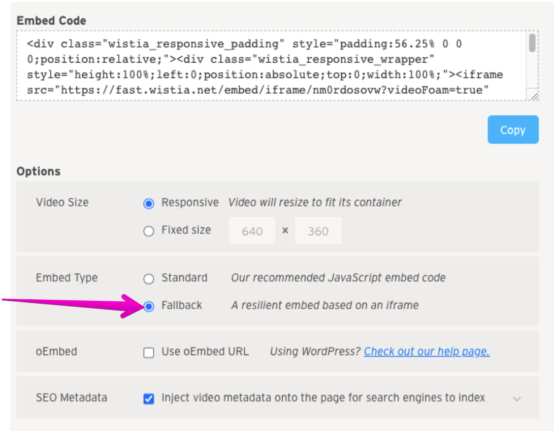 Wistia Fallback code setting