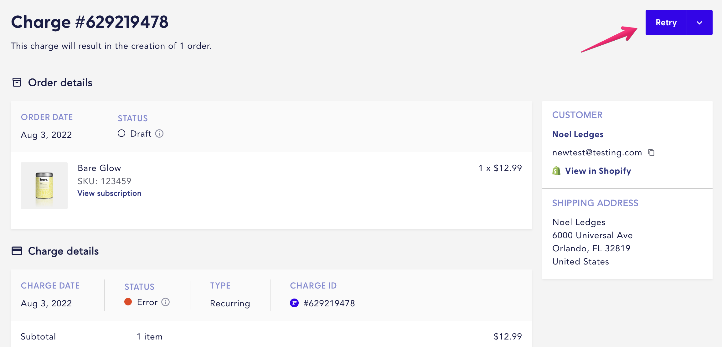 Retry charge from the Charge page